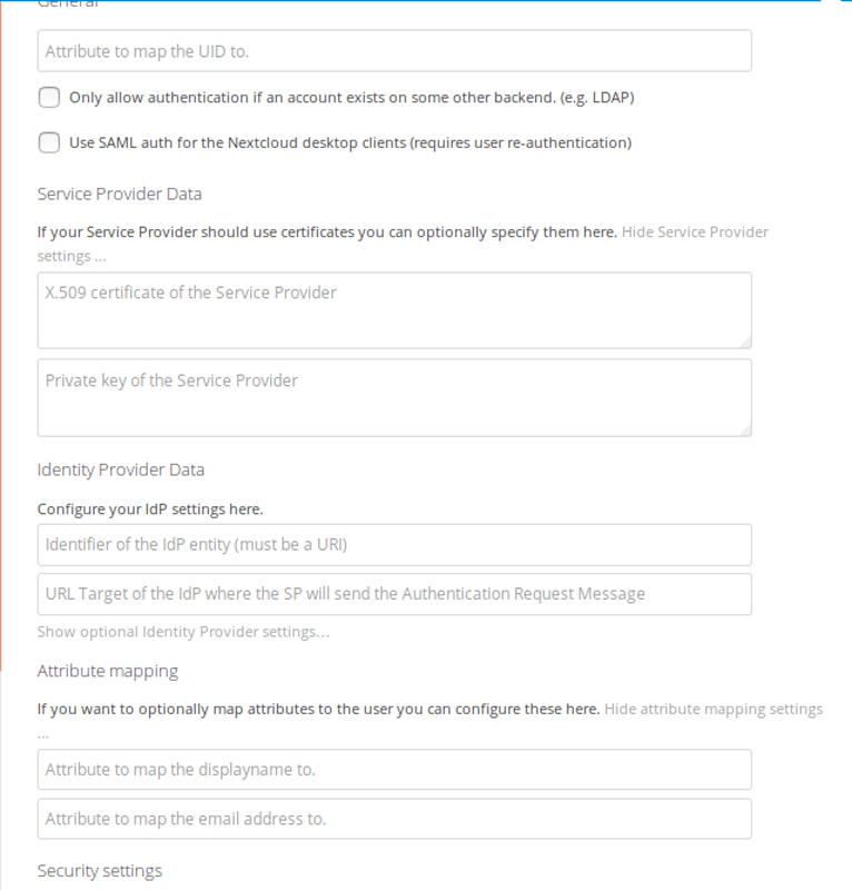 SAML configuration