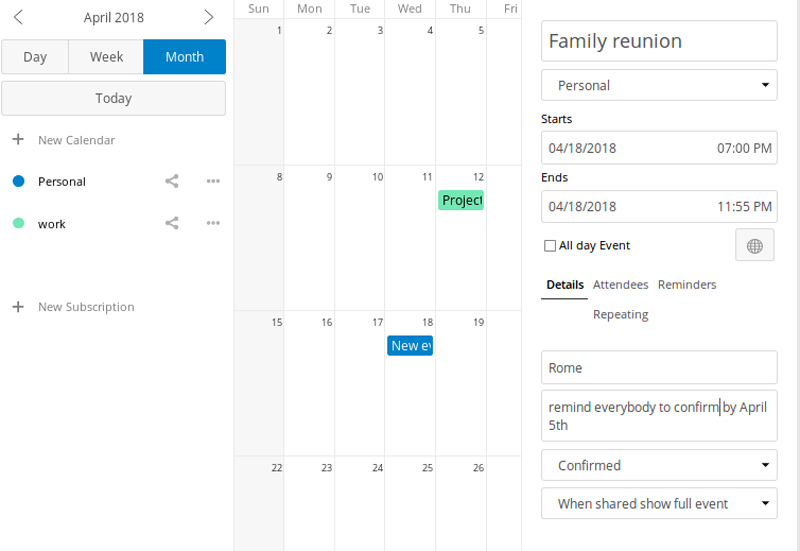 Schedule screen