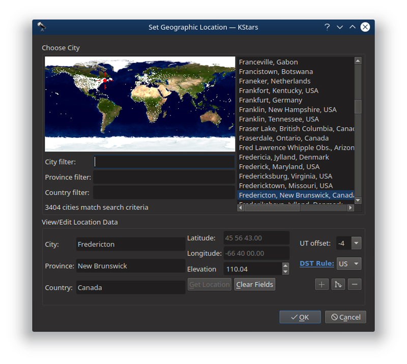 Location dialog