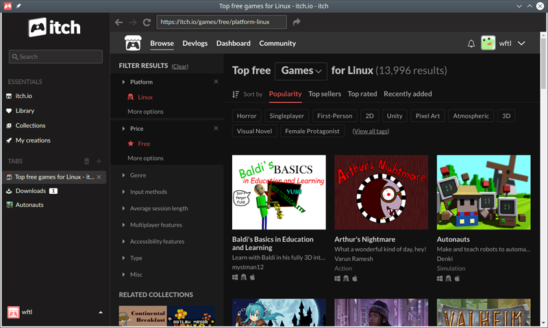 itch.io storefront